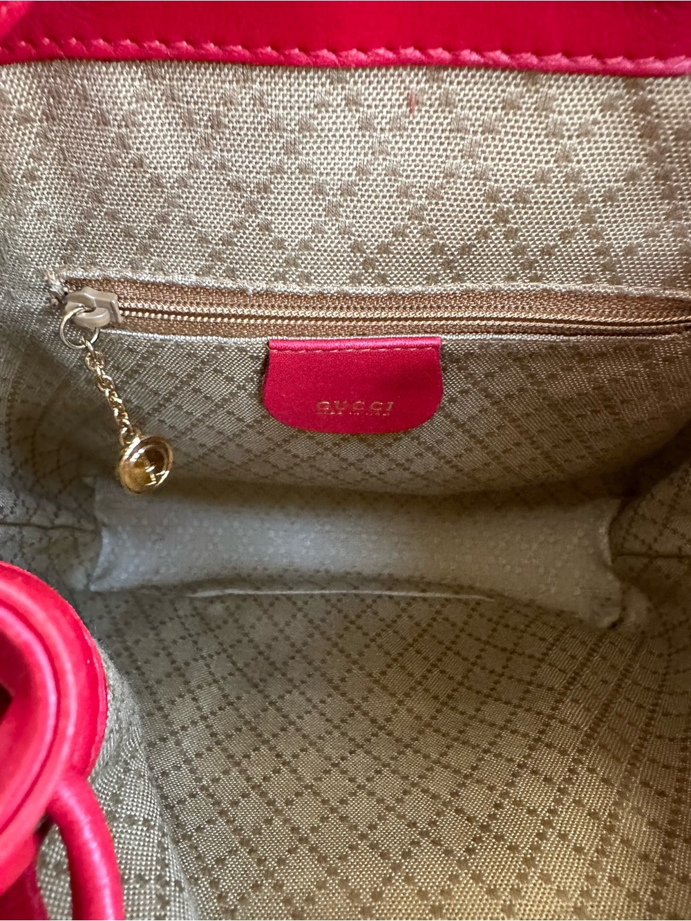 Gucci Red Leather Bamboo-Handle Drawstring Backpack - Picture 6 of 6